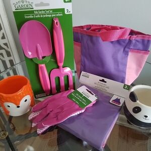 Kids Garden Tool Set with Purple and Pink Accessories